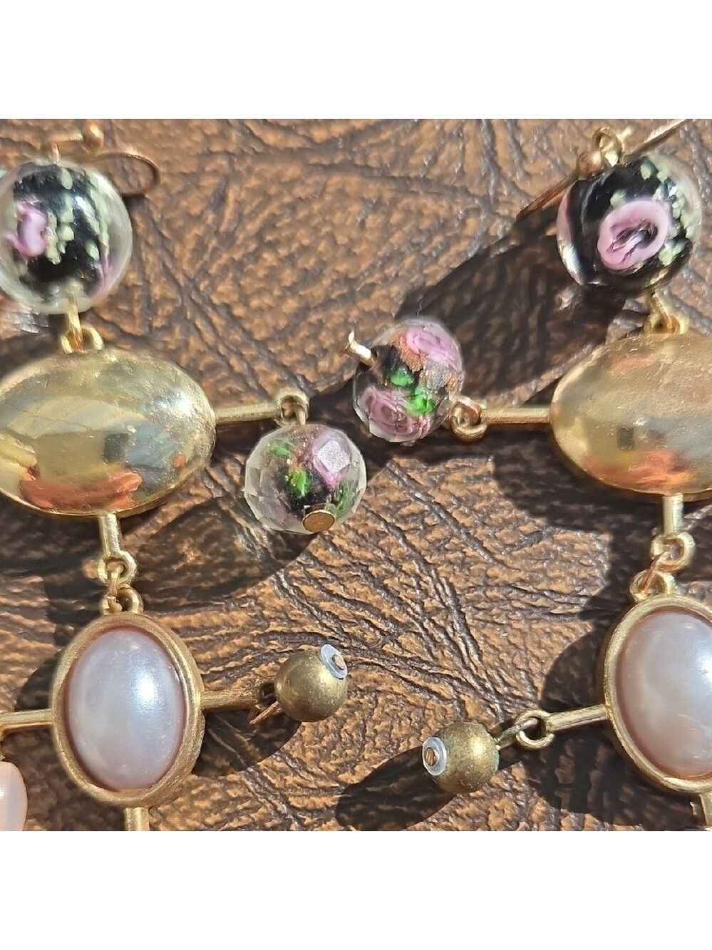 Boutique Gold and Pink Dangle Earrings Beads Victorian Boho - Picture 6 of 6